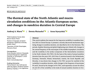 The thermal state of the North Atlantic and macro-circulation conditions in the Atlantic-European sector, and changes in sunshine duration in Central Europe